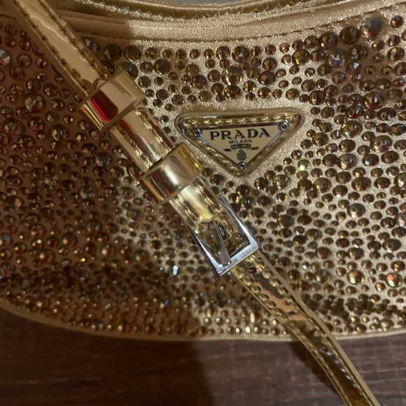 Prada Cleo Gold Crystal Satin Purse - Picture 2 of 6
